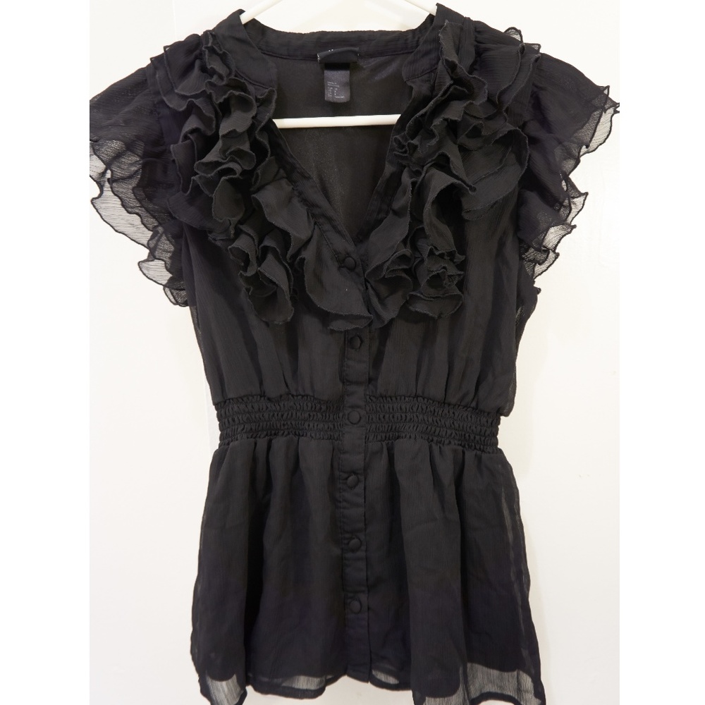 H&M Black Ruffle Top